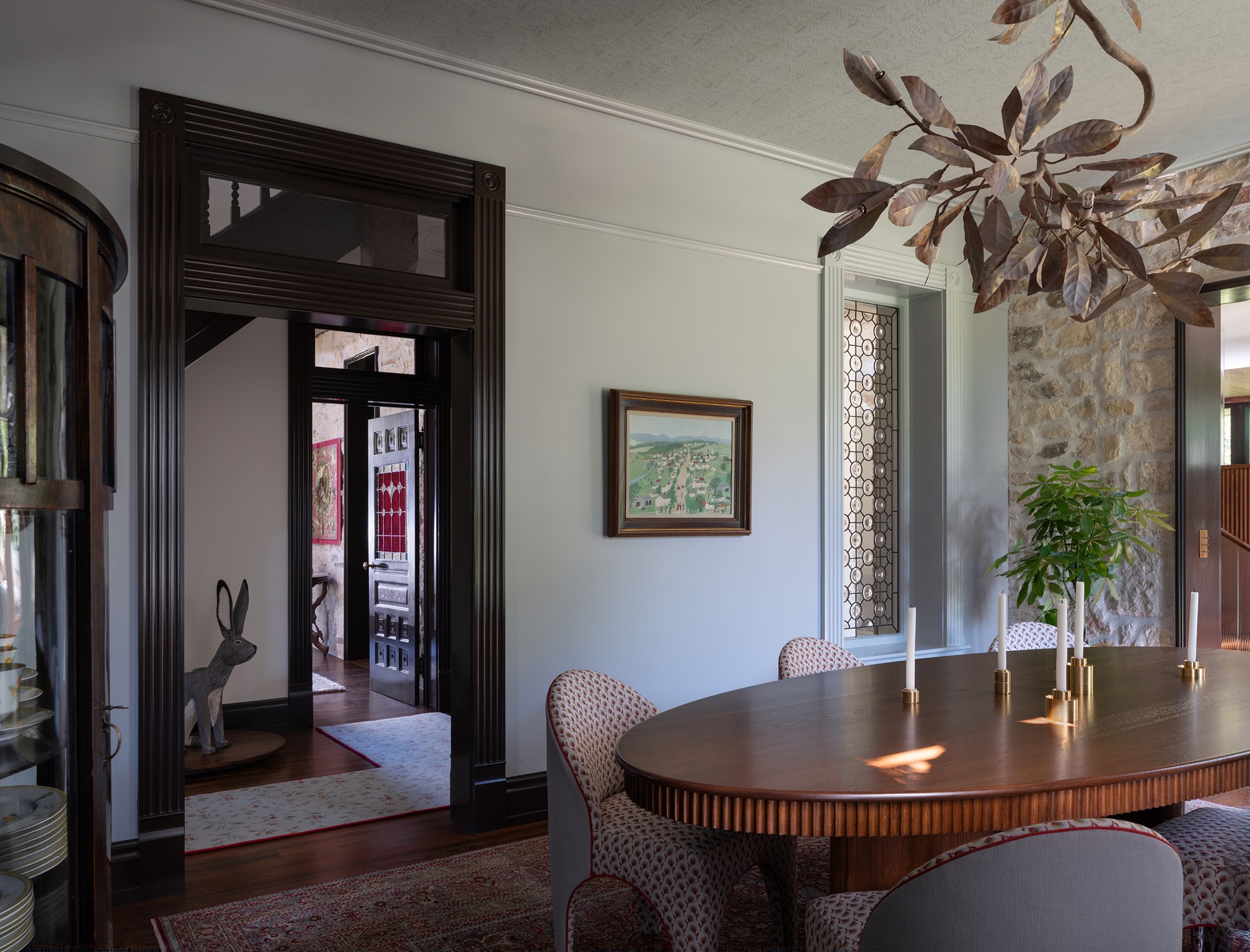 Victorian House dining room with leaded glass and transom in Austin, Texas